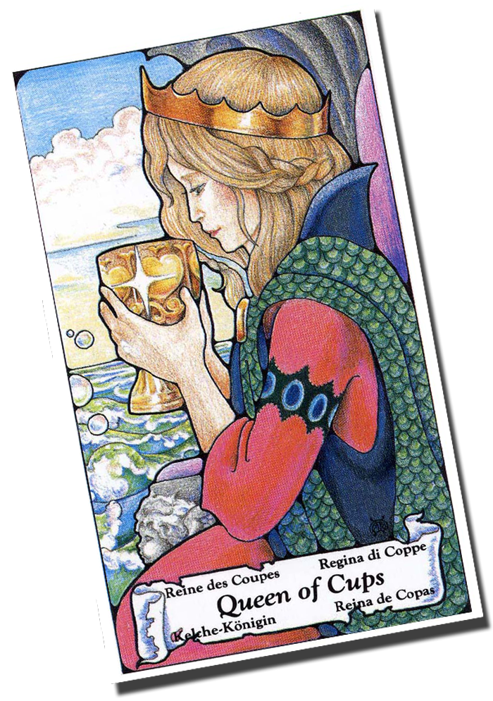 The Queen of Cups, a Court card from the suit of Cups.