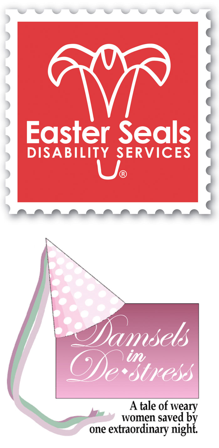 Easter Seals Disability Services logo and Damsels in De-Stress logos