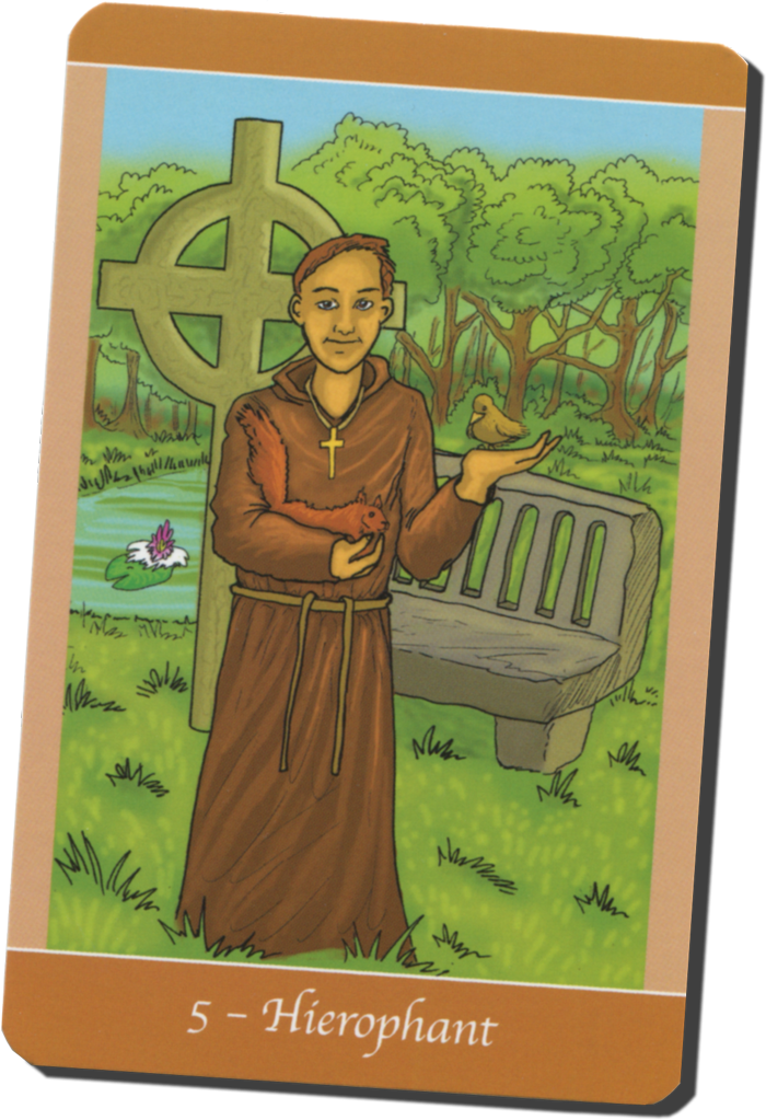 The Hierophant, depicted as St. Francis of Assissi in Simply Deep Tarot
